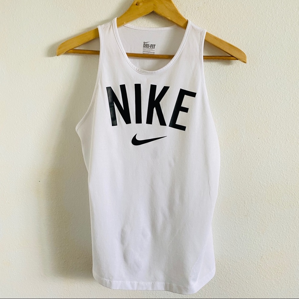 Nike Swoosh White Black Dri-Fit Tank Top Size Small